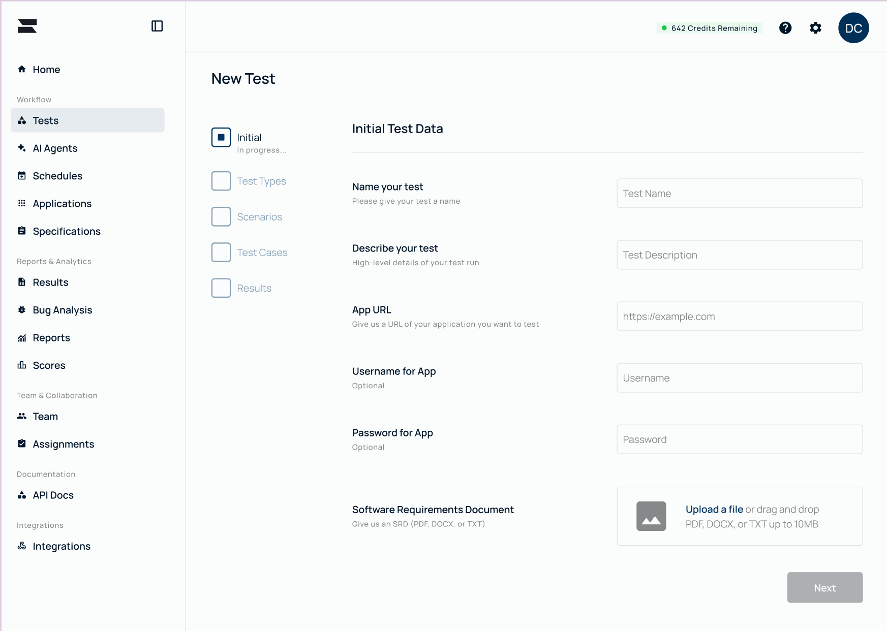 Initial Project Data (Name, Description, Endpoint)